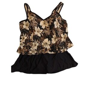 Shape Solver Women's 24W Floral Tankini Swimsuit Top Skirted Bottom Plus Size